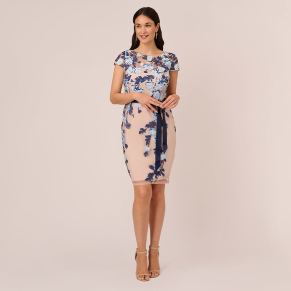 Adrianna Papell Dresses & Skirts - Adrianna Papell Embroidered Sheath Dress in Midnight Multi nude